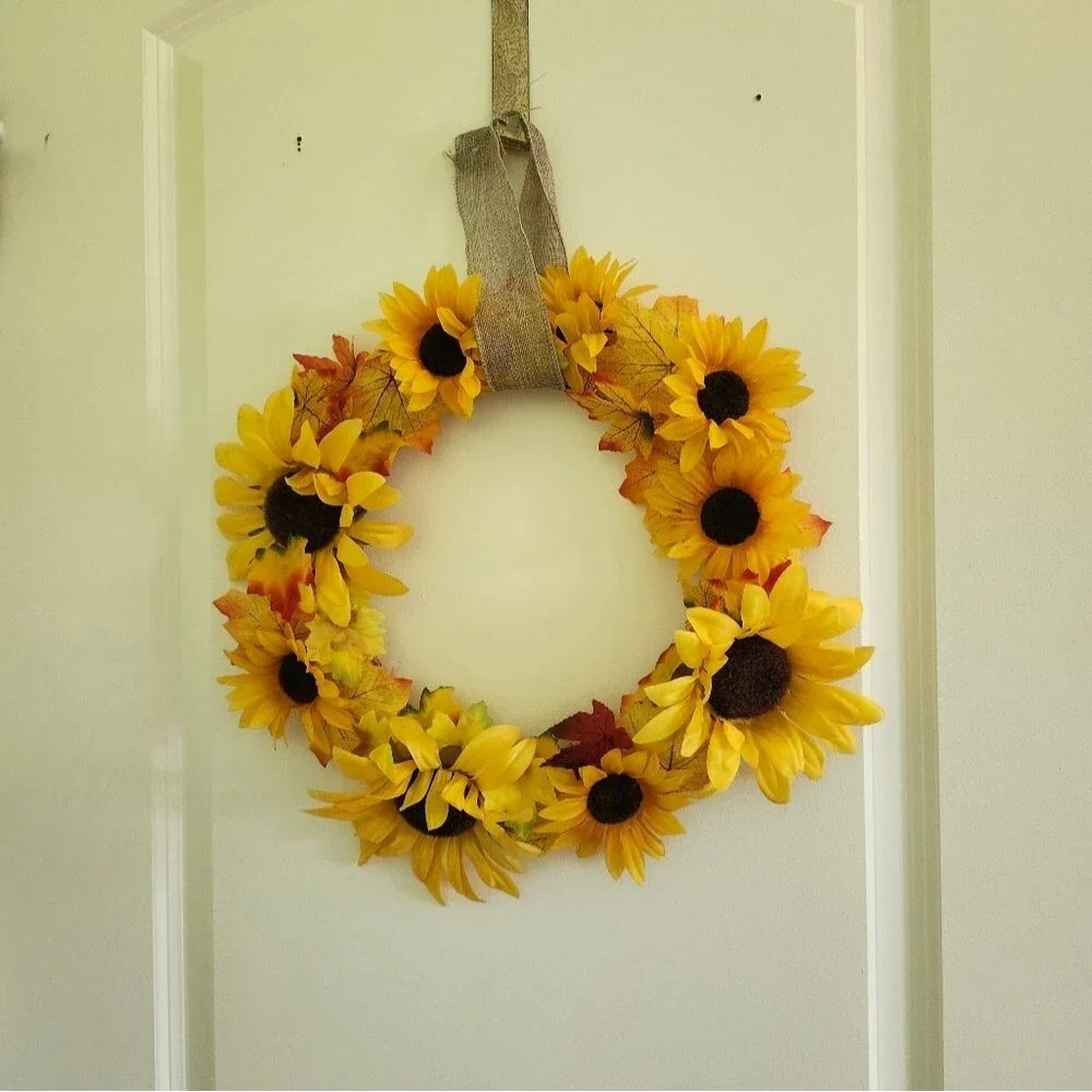 Hand Crafted Yellow Sunflower Floral Wreath  Summer Door Wall Decoration